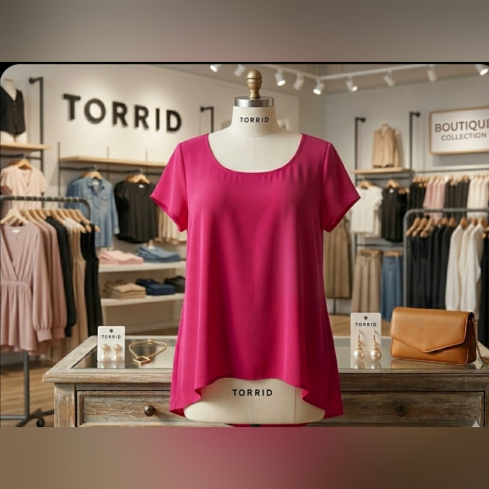 🩷$15 | Torrid Fuchsia Pink Short Sleeve Blouse – Size 1 (1X)